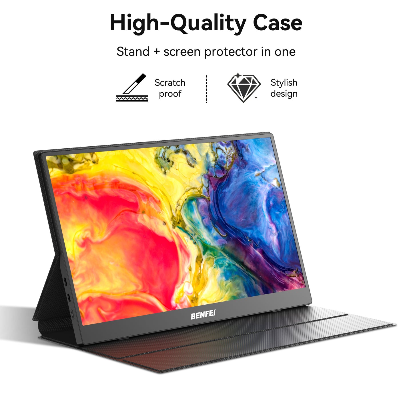 BENFEI Portable Monitor 15.6'', FHD 1080P HDMI USB-C Gaming Display, Ultra-Slim IPS HDR Screen w/Smart Cover & Speakers, Plug & Play External Monitor for Laptop PC Phones Tablet PS5/4 Xbox Switch