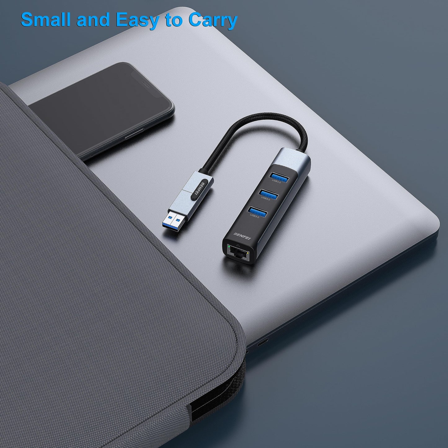 BENFEI USB C to Gigabit Ethernet Adapter, 3-Port USB 3.0 Hub with RJ45 Compatible with MacBook Pro/Air 2023, iPad Pro, iMac, S23, XPS 17, Surface Book 3 and More