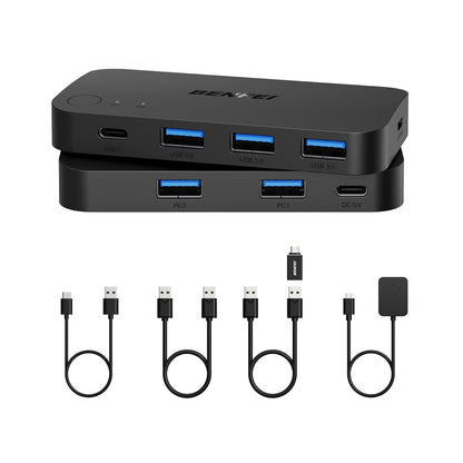 BENFEI USB 3.0 Switch, USB Switcher 2 Computers Share 3*USB 3.0 and 1*USB C with Remote Control for PC Mouse Keyboard Printer Scanner, USB KVM Switch Selector Compatible with Windows, Mac, Linux
