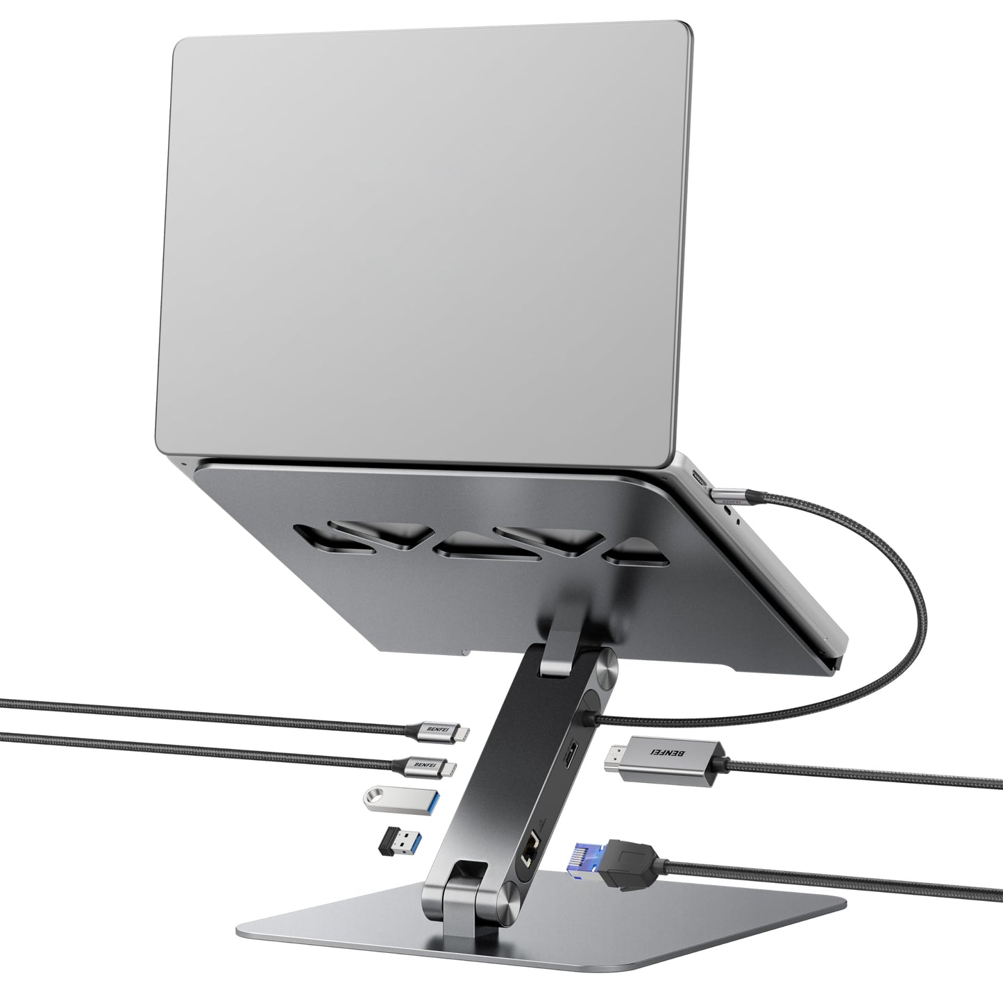 BENFEI Laptop Stand with USB C 6in1 Docking Station, HDMI 4K@60Hz,Gigabit Ethernet, 100W Power Delivery, 10Gbps 1*USB C 3.2 and 2*USB A 3.2 Compatible with MacBook Pro/Air, iPad Pro, XPS, Thinkpad
