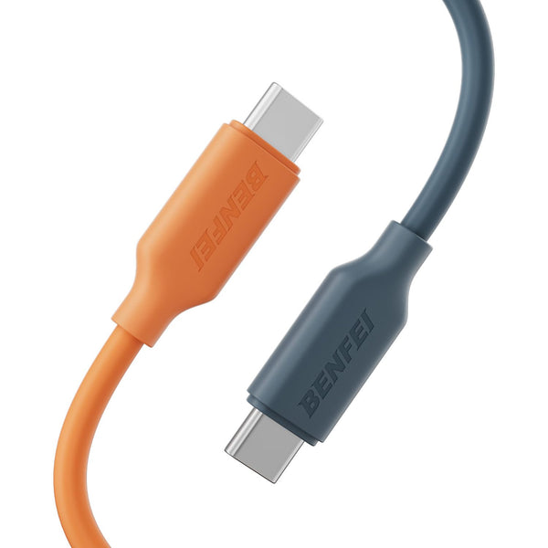 BENFEI 60W USB C to USB C Charging Cable 2Pack 3.3ft, Type C Soft Silicone Fast Charger Cord for iPhone 17/16/15 Series, iPad Pro, MacBook Air, Galaxy S25, Pixel (Blue & Orange)