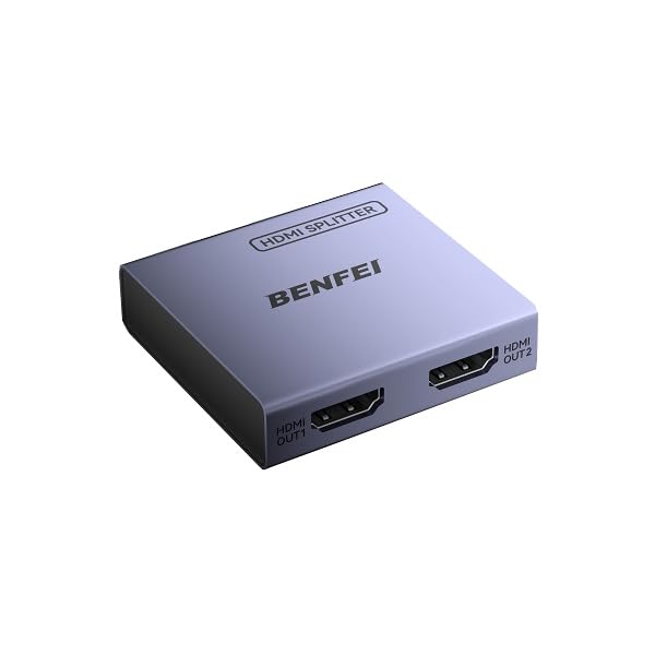 BENFEI HDMI Splitter 1 in 2 Out 4K@60Hz, 1x2 HDMI 2.0 Splitter with HDR, HDCP 2.2, 18Gbps [USB-C Powered, Aluminum Case], Mirror Only for PS5 Xbox Fire Stick