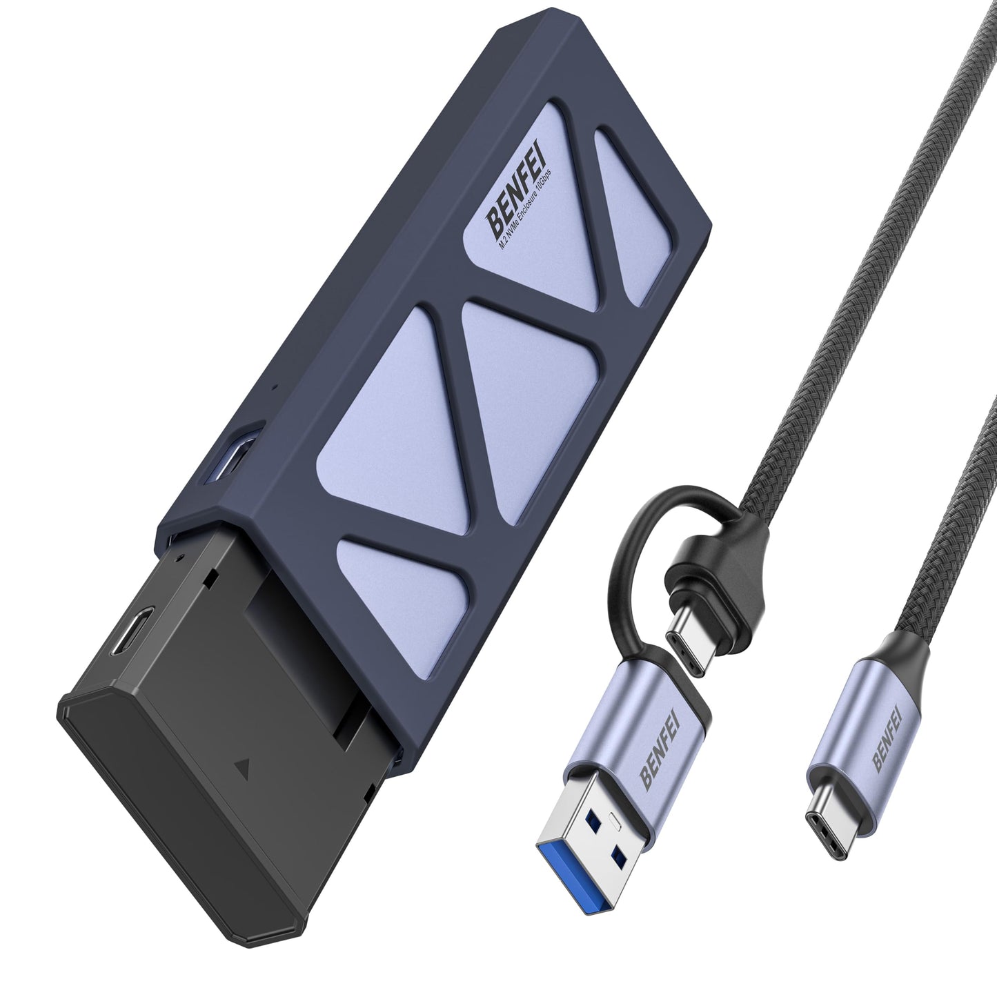 BENFEI M.2 NVME SSD Enclosure, Tool-Free USB C (10Gbps) to NVME Adapter Supports 10s Power Loss Protection, Compatible with NVME M and B&M Keys with Size 2230/2242/2260/2280 SSDs