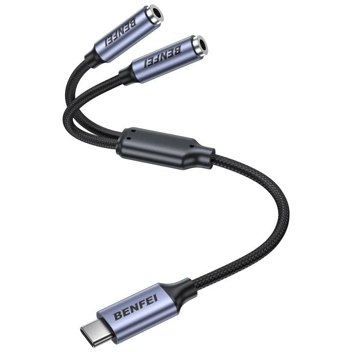 BENFEI USB C to Dual 3.5mm Audio Splitter, Headphone Adapter for 2 People to Share Music & Movies, Compatible with iPhone 16/15 Pro Max/Pro/Plus, Samsung GalaxyS23/S22, iPad Pro, MacBook, Pixel & More