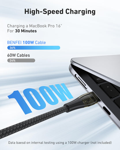 BENFEI 100W USB C to USB C Cable [3-Pack 3.3 Feet], Transparent Fast Charging Cable for iPhone 17/16/15 Pro Max/Plus, iPad, MacBook, Samsung Galaxy S25/S24/S23, Google Pixel
