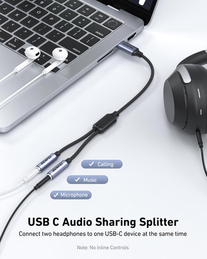 BENFEI USB C to Dual 3.5mm Audio Splitter, Headphone Adapter for 2 People to Share Music & Movies, Compatible with iPhone 16/15 Pro Max/Pro/Plus, Samsung GalaxyS23/S22, iPad Pro, MacBook, Pixel & More