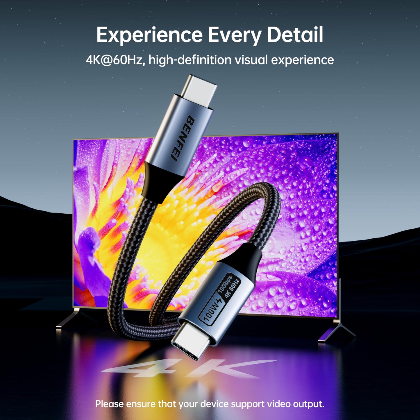 BENFEI USB C to USB C Monitor Cable(4K@120Hz), 100W PD Fast Charge, 10Gbps Data Transfer, 3ft Tangle-Free Silicone USB-C Cable [Aluminum Shell, Woven Design]