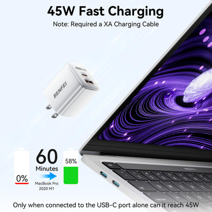 BENFEI 45W GaN USB C Fast Charger, 2-Port Two-Tone Compact Wall Charger(US plug)