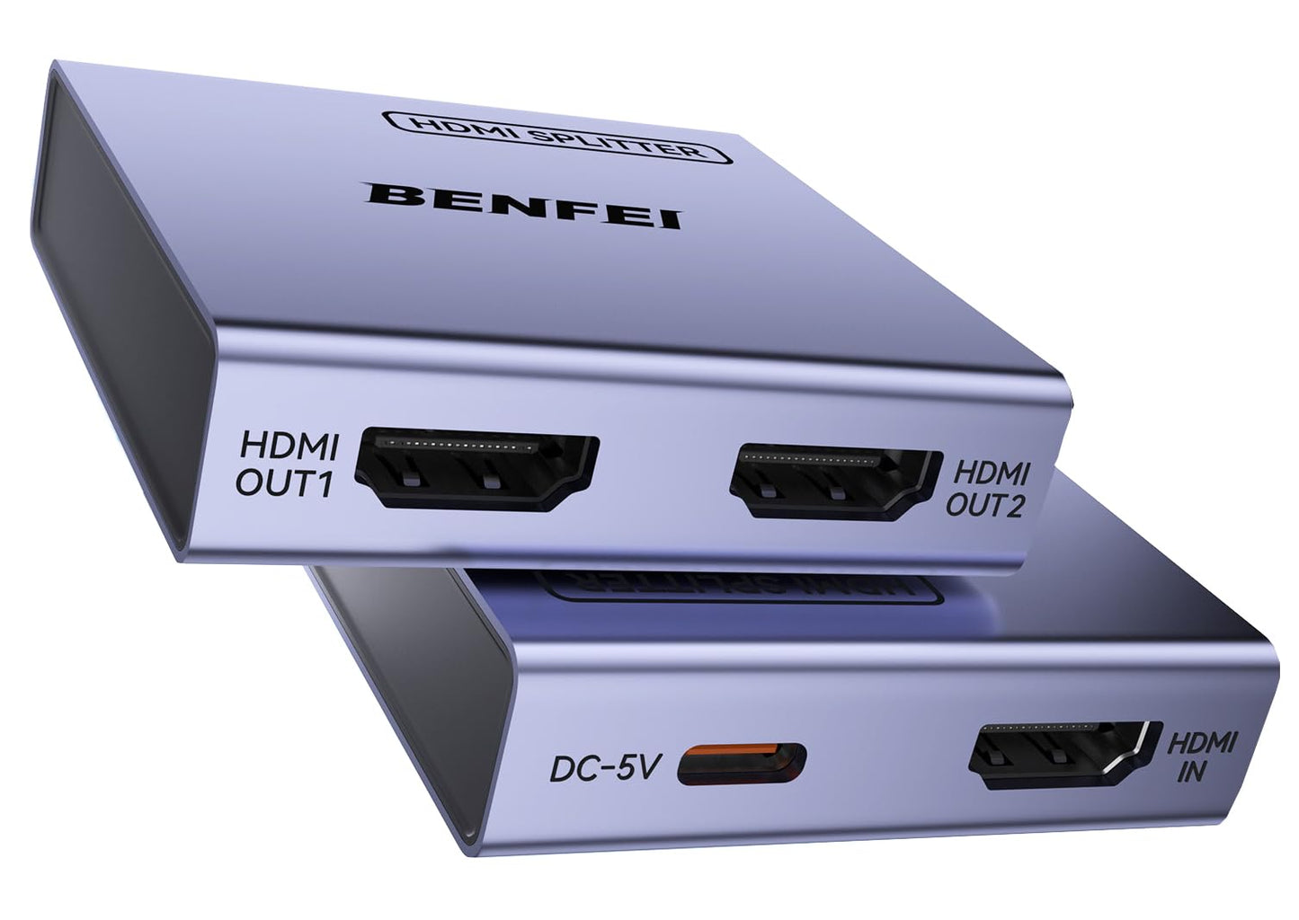 BENFEI HDMI Splitter 1 in 2 Out 4K@60Hz, 1x2 HDMI 2.0 Splitter with HDR, HDCP 2.2, 18Gbps [USB-C Powered, Aluminum Case], Mirror Only for PS5 Xbox Fire Stick