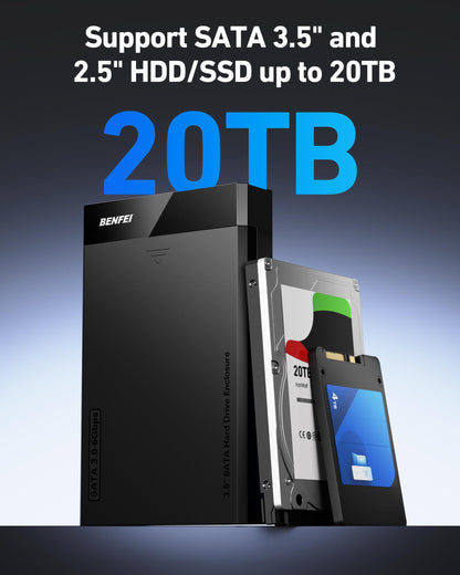 BENFEI 3.5/2.5 Inch SATA HDD/SSD Enclosure, Tool-Free Design, Supports 20TB HDD & UASP
