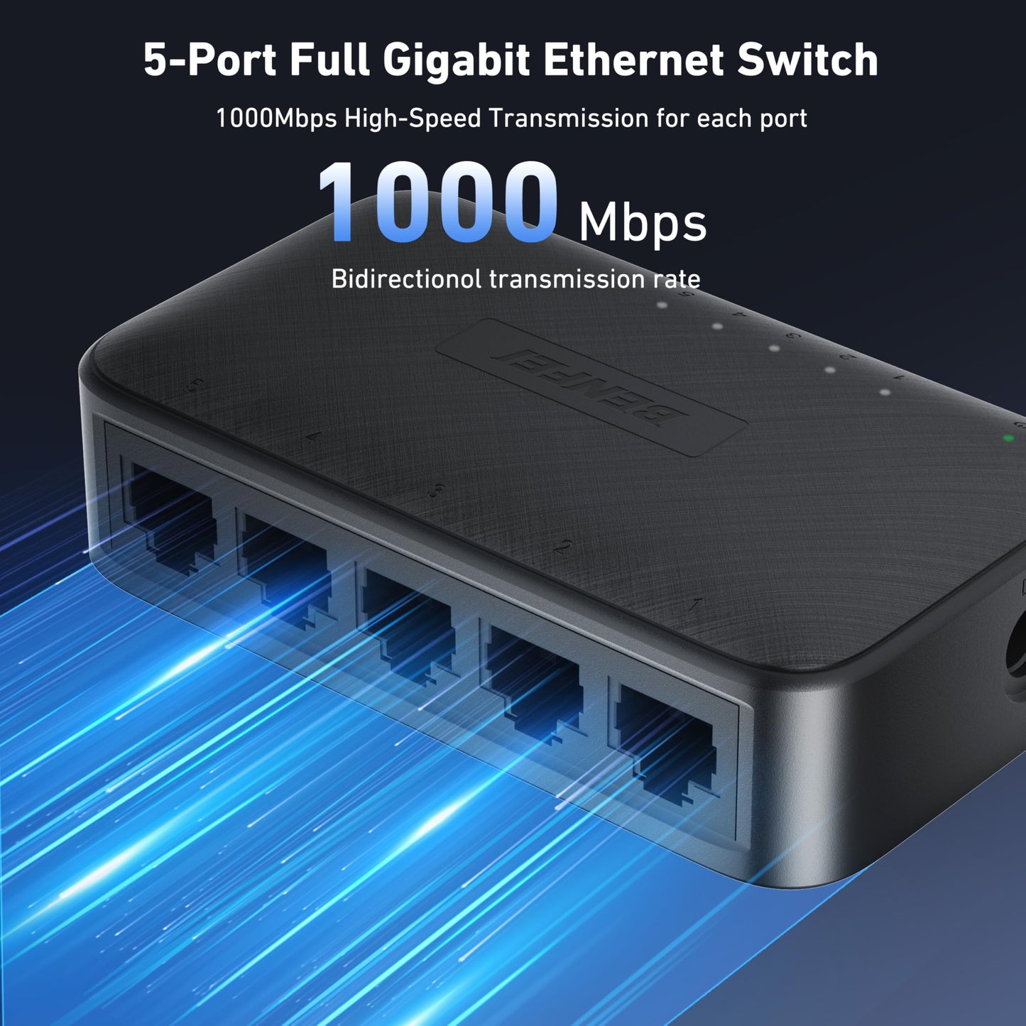 BENFEI 5-Port Gigabit Ethernet Switch, Wall Mount & Desktop Network Switch Hub, Ethernet Splitter, Plug & Play, Unmanaged, Compact, with LED, Fanless Quiet (for Router, NAS, Laptop, Gaming)