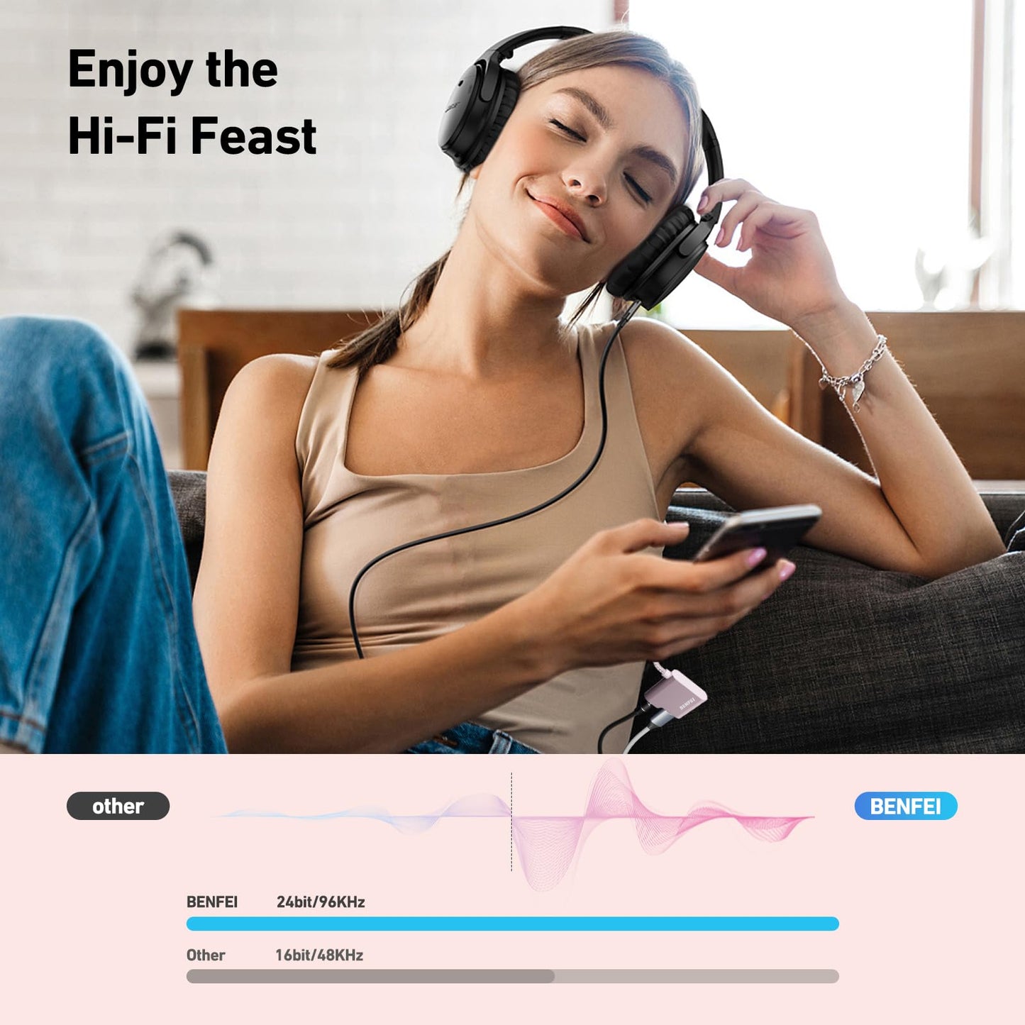 BENFEI USB C to Audio Jack Adapter with 60W Fast Charging, USB-C to 3.5mm Female Headphone Compatible with iPhone 16/15 Pro Max/Pro, Samsung Galaxy S24/S23/S22/S21 Ultra, iPad Pro, Pixel 8 Pink