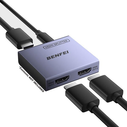BENFEI HDMI Splitter 1 in 2 Out 4K@60Hz, 1x2 HDMI 2.0 Splitter with HDR, HDCP 2.2, 18Gbps [USB-C Powered, Aluminum Case], Mirror Only for PS5 Xbox Fire Stick