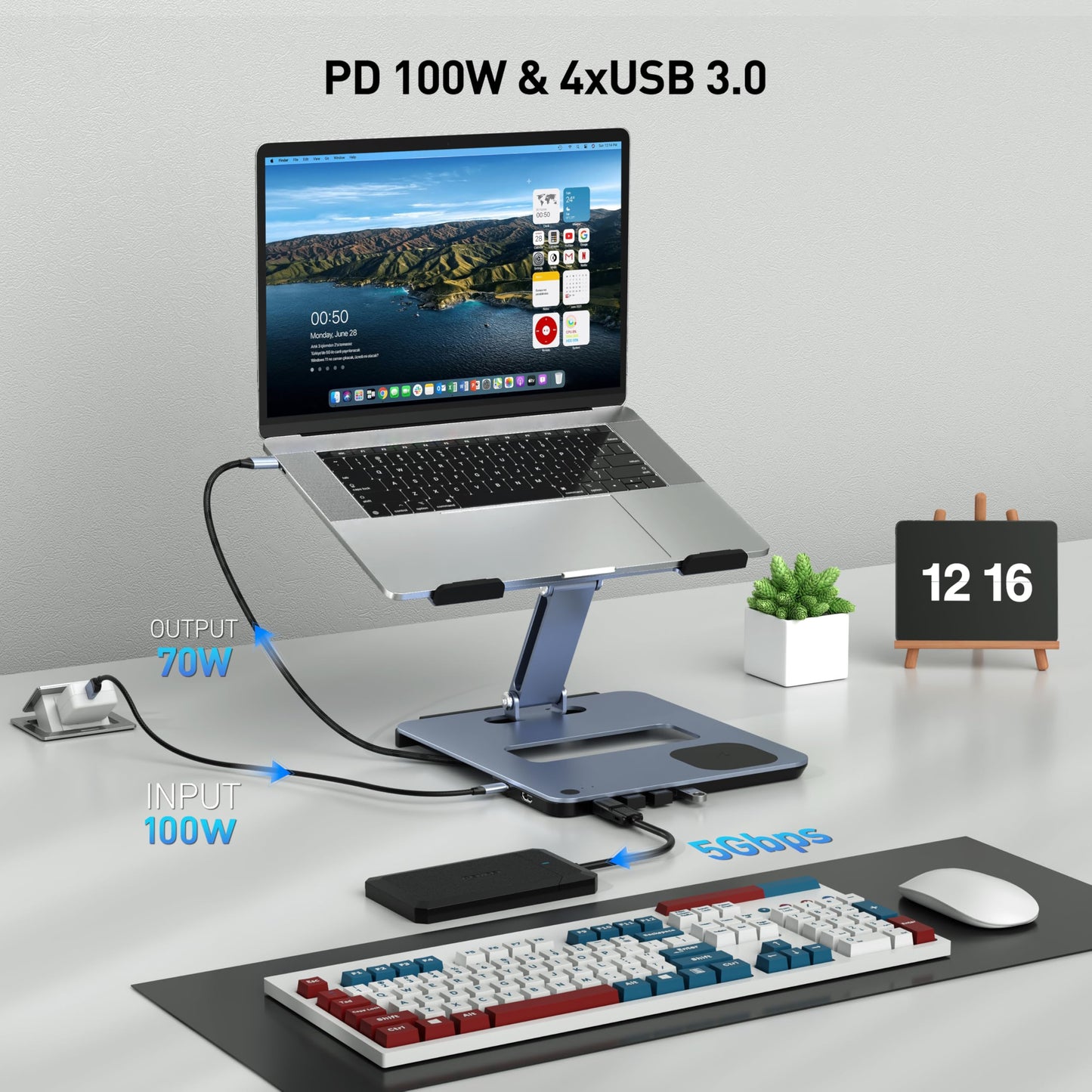 BENFEI Laptop Stand with USB C 6in1 Docking Station, 15W Magnetic Wireless Charger, USB 3.0 KVM Switch, HDMI 4K@60Hz, 4*USB3.0, 100 PD Compatible with MacBook Pro/Air, iPad Pro, XPS, Thinkpad