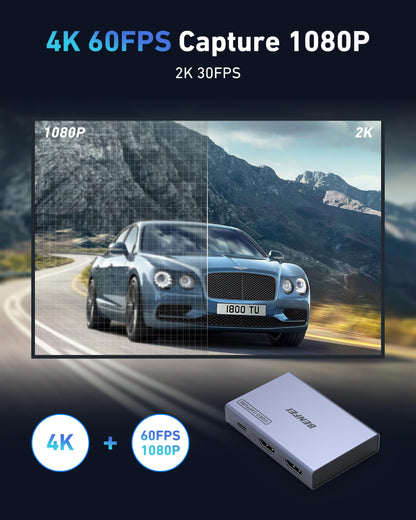 BENFEI 4K@60Hz HDMI to USB-C Video Capture Card with Loop Out, 1080P 60FPS Low Latency Game Capture Device for Streaming, Gaming, Switch, PS4/5, Xbox, Mac, Laptop