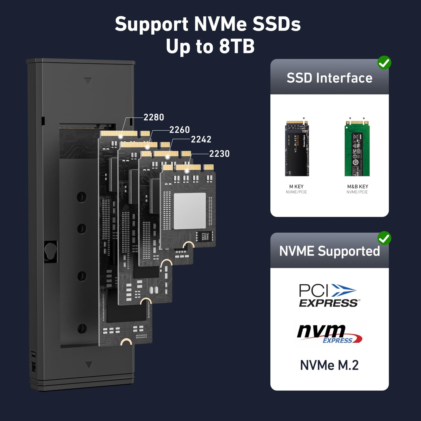 BENFEI M.2 NVME SSD Enclosure, Tool-Free USB C (10Gbps) to NVME Adapter Supports 10s Power Loss Protection, Compatible with NVME M and B&M Keys with Size 2230/2242/2260/2280 SSDs