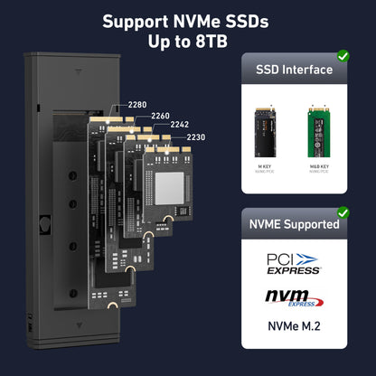 BENFEI M.2 NVME SSD Enclosure, Tool-Free USB C (10Gbps) to NVME Adapter Supports 10s Power Loss Protection, Compatible with NVME M and B&M Keys with Size 2230/2242/2260/2280 SSDs