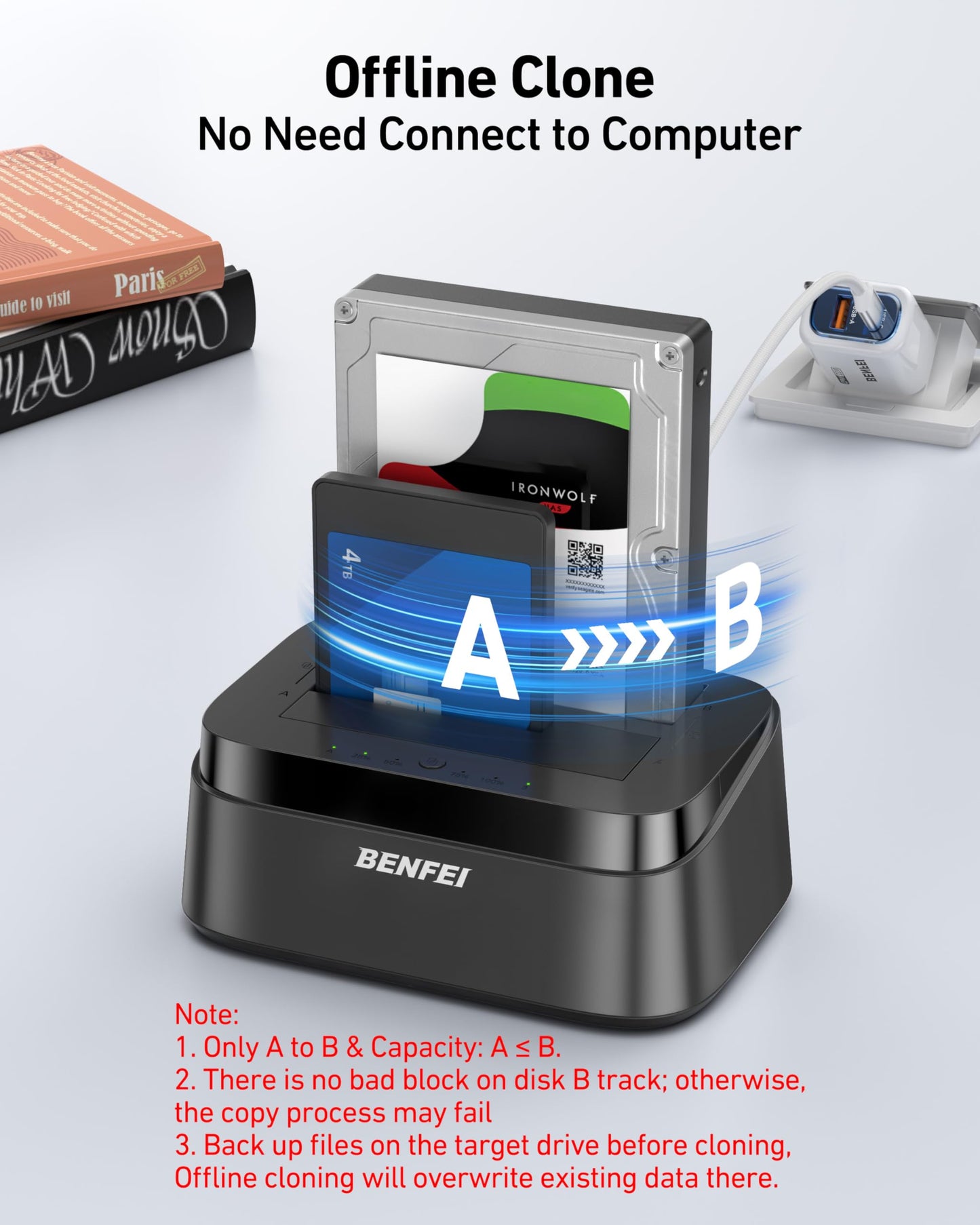 BENFEI Hard Drive Docking Station with UASP Offline Clone Function, USB C Dual Bay Dock for 2.5/3.5" HDD SSD, Up to 5Gbps | Tool Free Installation