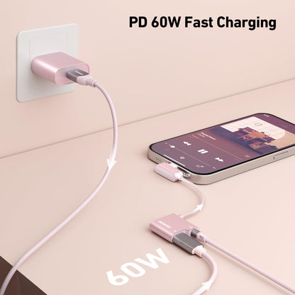 BENFEI USB C to Audio Jack Adapter with 60W Fast Charging, USB-C to 3.5mm Female Headphone Compatible with iPhone 16/15 Pro Max/Pro, Samsung Galaxy S24/S23/S22/S21 Ultra, iPad Pro, Pixel 8 Pink
