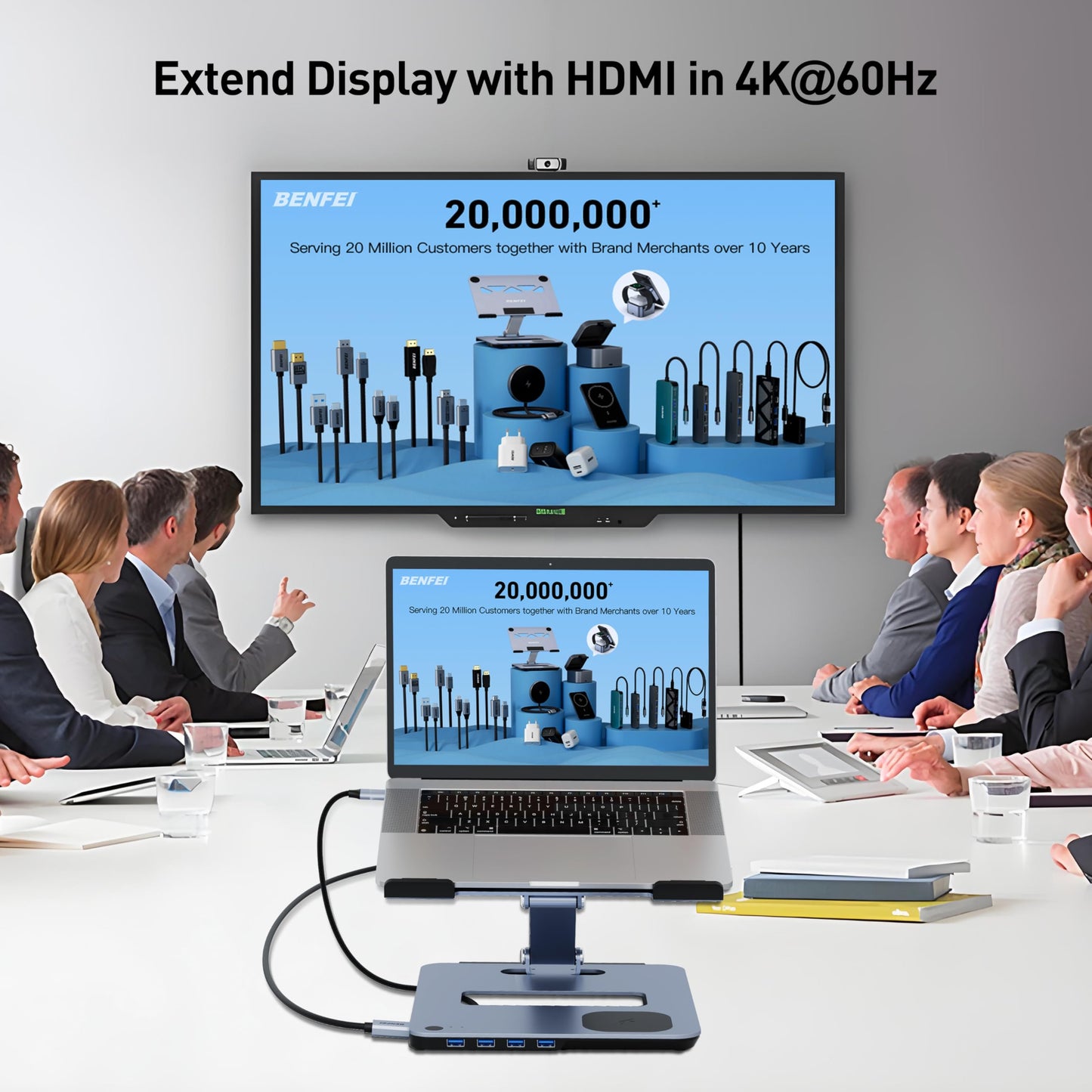 BENFEI Laptop Stand with USB C 6in1 Docking Station, 15W Magnetic Wireless Charger, USB 3.0 KVM Switch, HDMI 4K@60Hz, 4*USB3.0, 100 PD Compatible with MacBook Pro/Air, iPad Pro, XPS, Thinkpad