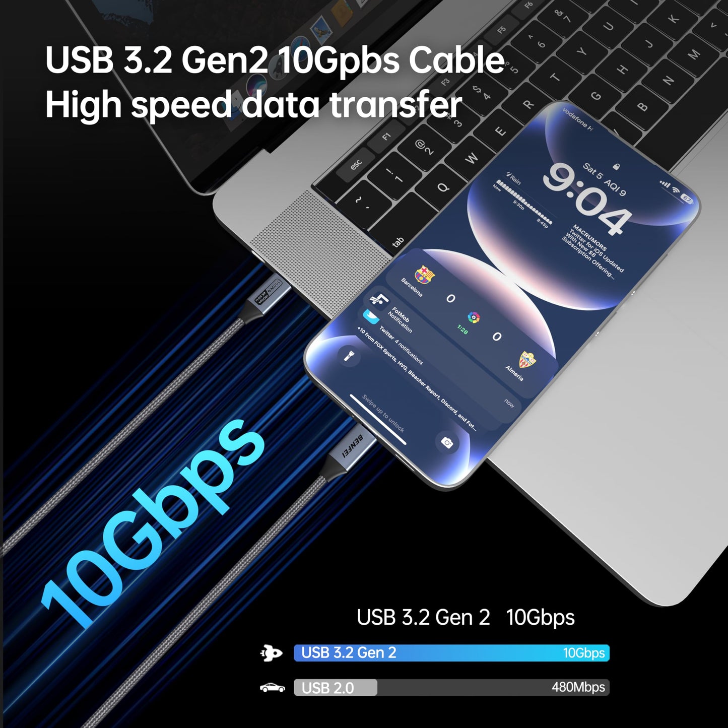 BENFEI USB C to USB C Monitor Cable(4K@120Hz), 100W PD Fast Charge, 10Gbps Data Transfer, 3ft Tangle-Free Silicone USB-C Cable [Aluminum Shell, Woven Design]