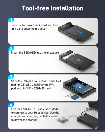 BENFEI 3.5/2.5 Inch SATA HDD/SSD Enclosure, Tool-Free Design, Supports 20TB HDD & UASP