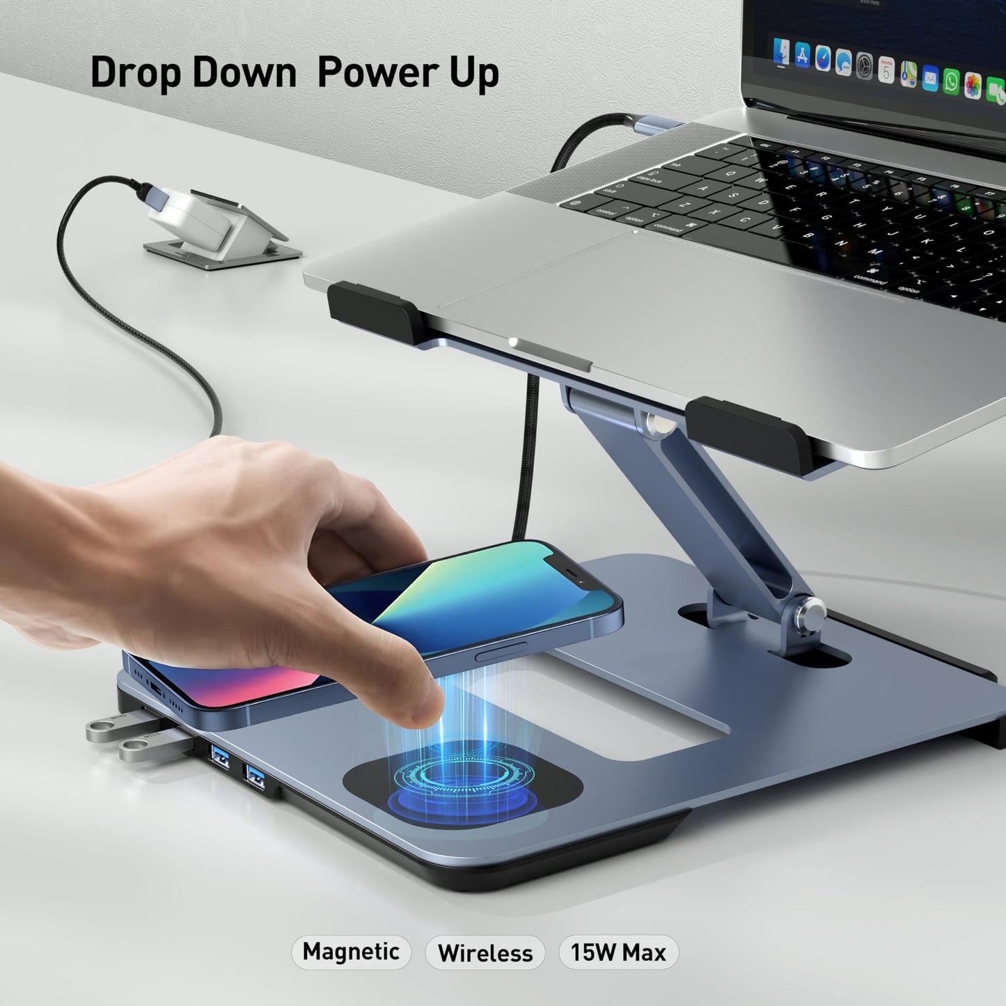 BENFEI Laptop Stand with USB C 6in1 Docking Station, 15W Magnetic Wireless Charger, USB 3.0 KVM Switch, HDMI 4K@60Hz, 4*USB3.0, 100 PD Compatible with MacBook Pro/Air, iPad Pro, XPS, Thinkpad