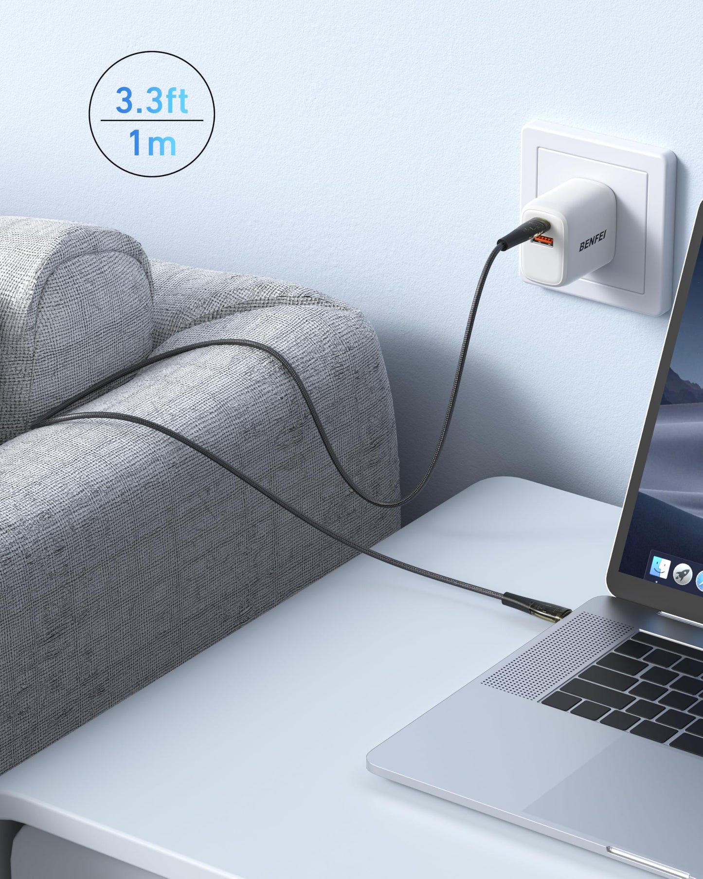 BENFEI 100W USB C to USB C Cable [3-Pack 3.3 Feet], Transparent Fast Charging Cable for iPhone 17/16/15 Pro Max/Plus, iPad, MacBook, Samsung Galaxy S25/S24/S23, Google Pixel