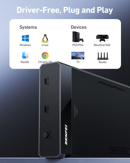 BENFEI 3.5/2.5 Inch SATA HDD/SSD Enclosure, Tool-Free Design, Supports 20TB HDD & UASP
