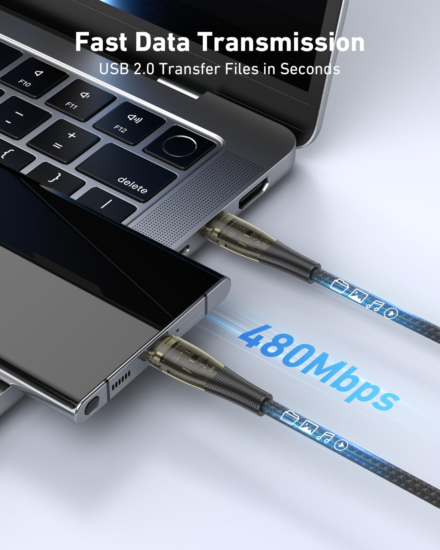 BENFEI 100W USB C to USB C Cable [3-Pack 3.3 Feet], Transparent Fast Charging Cable for iPhone 17/16/15 Pro Max/Plus, iPad, MacBook, Samsung Galaxy S25/S24/S23, Google Pixel
