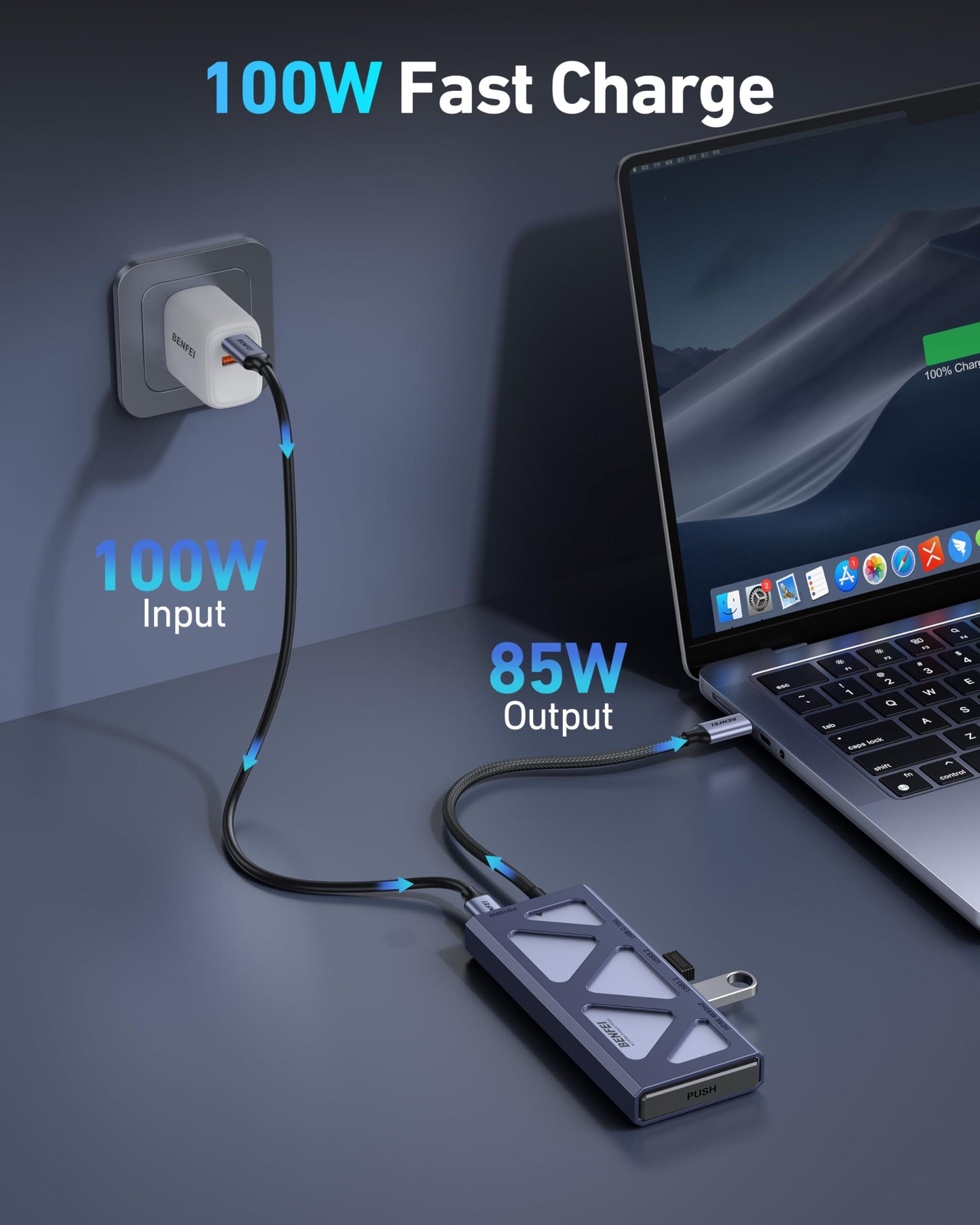 BENFEI 6-in-1 USB C Hub with M.2 NVMe SSD Enclosure, 10Gbps USB 3.2 Ports (2×USB-A + 1×USB-C), 100W PD, 4K@60HZ HDMI–Compatible with MacBook Pro/Air, iPad Pro, Dell XPS, Surface Pro