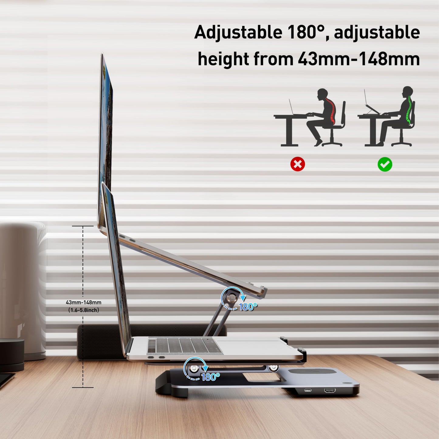 BENFEI Laptop Stand with USB C 6in1 Docking Station, 15W Magnetic Wireless Charger, USB 3.0 KVM Switch, HDMI 4K@60Hz, 4*USB3.0, 100 PD Compatible with MacBook Pro/Air, iPad Pro, XPS, Thinkpad
