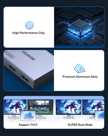BENFEI 4K@60Hz HDMI to USB-C Video Capture Card with Loop Out, 1080P 60FPS Low Latency Game Capture Device for Streaming, Gaming, Switch, PS4/5, Xbox, Mac, Laptop
