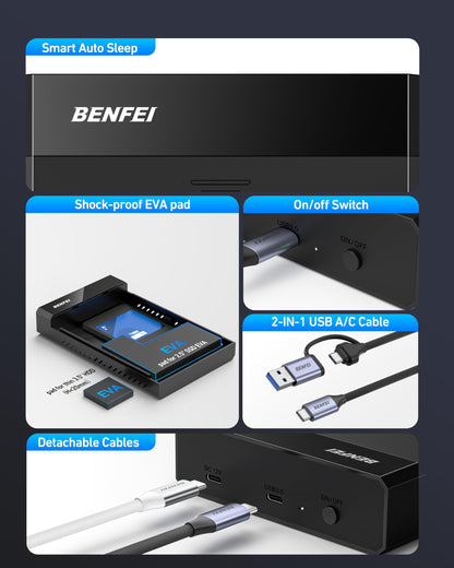 BENFEI 3.5/2.5 Inch SATA HDD/SSD Enclosure, Tool-Free Design, Supports 20TB HDD & UASP