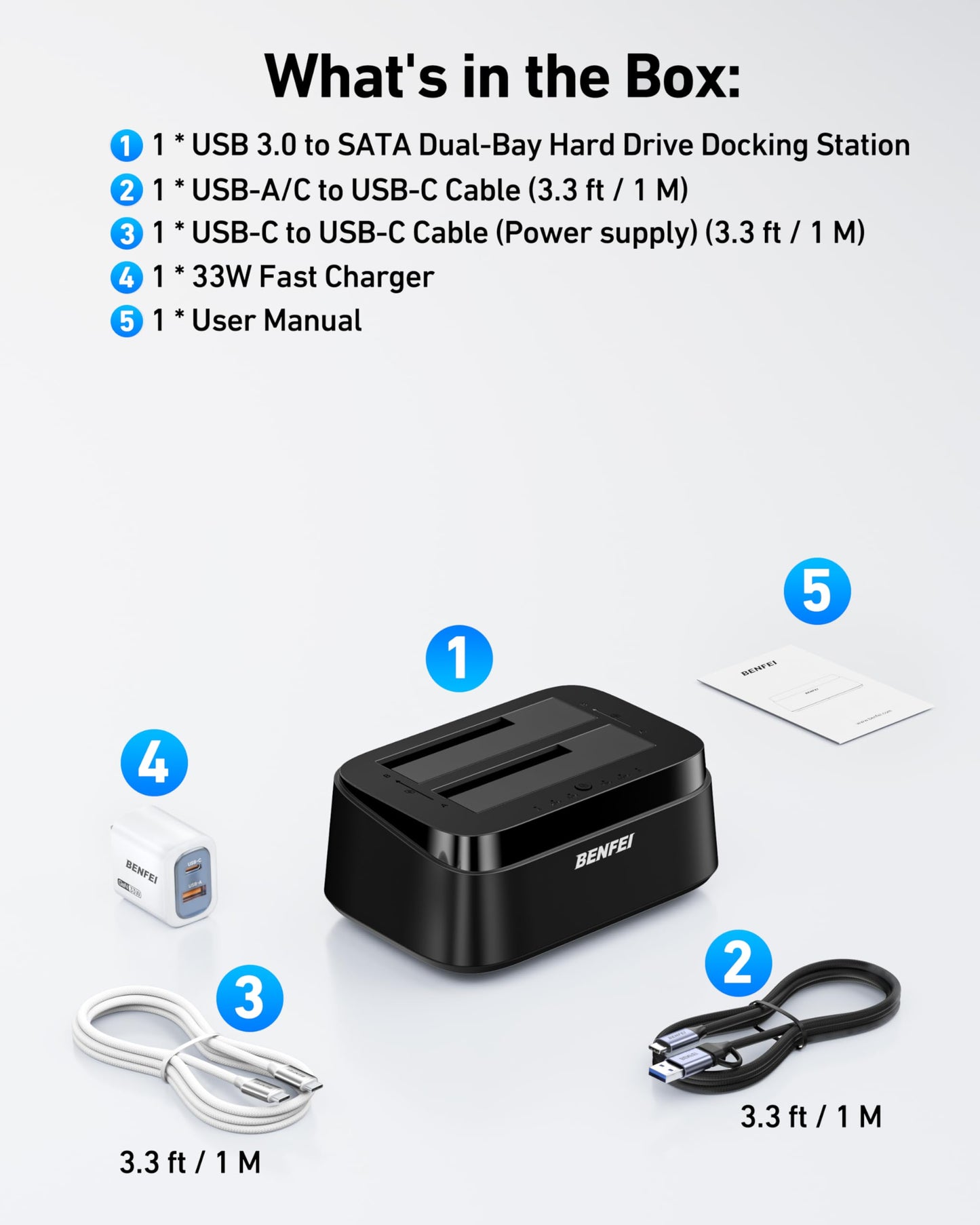 BENFEI Hard Drive Docking Station with UASP Offline Clone Function, USB C Dual Bay Dock for 2.5/3.5" HDD SSD, Up to 5Gbps | Tool Free Installation